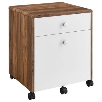 Modway Transmit Wood File Cabinet with Plastic Casters in Walnut/White