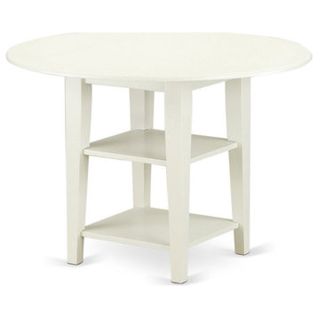 Atlin Designs Wood Dining Table with 2 Shelves in Linen White