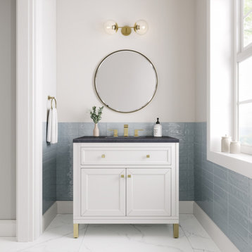 36 Inch Modern Farmhouse White Single Sink Vanity Charcoal Quartz, James Martin