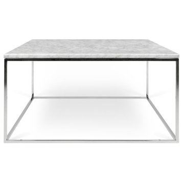 Tema Gleam 30"x30" Marble Coffee Table, White Marble, Chrome Legs