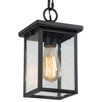 LNC Modern 1-Light Black Outdoor Pendant Hanging Light With Seeded Glass