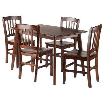 Winsome Shaye 5-Piece 47" Solid Wood Dining Set with Slat Back Chairs in Walnut