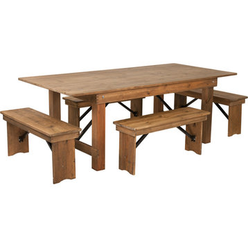 HERCULES Series 7'x40'' Antique Rustic Folding Farm Table and Four Bench Set