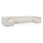 Meridian Furniture - Ollie Black Boucle Fabric U-Shaped Modular Sectional, Cream, 8-Piece: 6 Armless Chair, 2 Corner Chair - Meet the epitome of style and functionality with this Ollie boucle fabric living room sectional, part of the Ollie modular collection. A contemporary marvel, this sectional features chic and inviting rich cream boucle fabric upholstery, giving it a sumptuous texture that oozes elegance and luxury. Curved corners add to the visual look of the sectional while maximizing seating comfort while lounging, reading, or entertaining. Pair it with other items in the Ollie collection easily, thanks to an attachment latch underneath.
