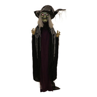 6.9' Standing Witch, Indoor/Covered Outdoor Halloween Decor, Spinster ...