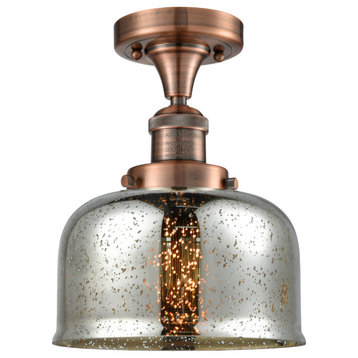 Large Bell 8" Semi-Flush Mount, Antique Copper, Glass: Silver Mercury