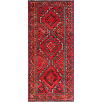 Semi-Antique Sherazi Neshat Red and Blue Runner, 4'6x9'7