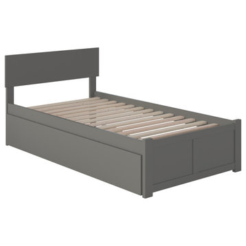 Orlando Twin Extra Long Bed With Footboard and Twin Extra Long Trundle, Gray