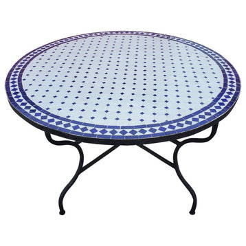 48" White And Blue Moroccan Mosaic Table, CR4 Pattern