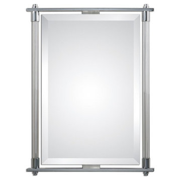 36" Designer Contemporary Glass Column Vanity Mirror, Silver