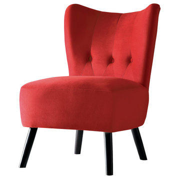 Benzara BM219779 Upholstered Armless Accent Chair with Flared Back & Button, Red