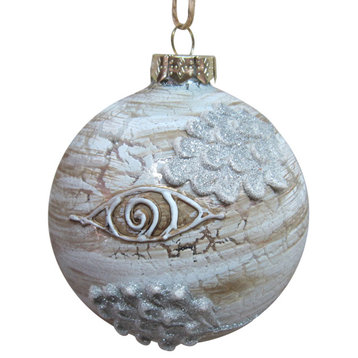 4" Birch Wood and Glitter Pine Cones Glass Ball Christmas Ornament