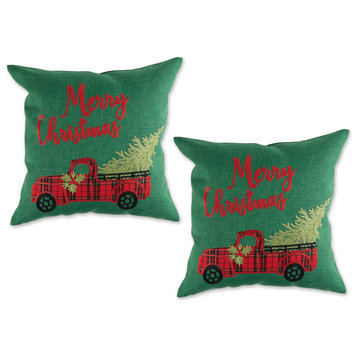DII Merry Christmas Truck Embroidered Pillow Cover 18x18", 2 Piece