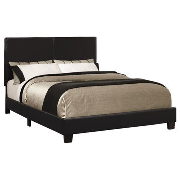 Coaster Transitional Upholstered Faux Leather Queen Platform Bed in Black