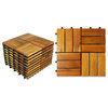 Patio Floor Tiles, 12”x12”, Solid Wood Interlocking, Natural, Set of 9