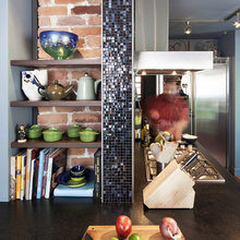 brick chimney with shelves