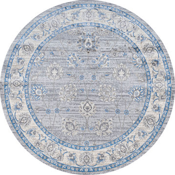 Modern Persian Moroccan Gray/Blue 5' Round Area Rug