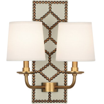 Williamsburg Lightfoot Wall Sconce, Bruton White Leather and Aged Brass