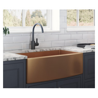 Ruvati 30-Inch Apron-Front Farmhouse Kitchen Sink - Copper Tone Matte Bronze Stainless Steel Single Bowl - RVH9660CP