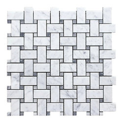Bianco White Carrara Basketweave Mosaics with Gray Bardiglio Dots - Home Accessories & Decor