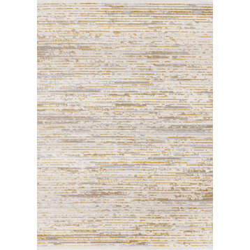 Cali Collection Cream Gray Yellow Distressed Ribbed Area Rug, 5'3"x7'7"