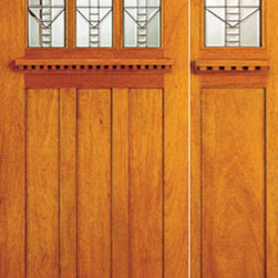 Mission Style, Mahogany Prehung Door and Sidelite, Three-Lite Glass - Front Doors