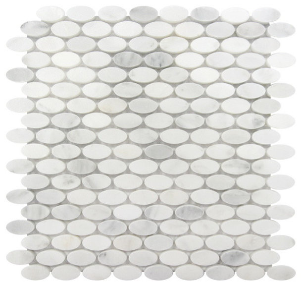 Carrara White Oval Waterjet Interlocking Polished Mosaic Tile, 12"x12 ...