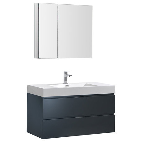 Valencia 40" Dark Slate Gray Wall Hung Bathroom Vanity, Medicine Cabinet