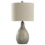 StyleCraft Home Collection - Allen Table Lamp, French Oak, White - Add an elegant glow to your master suite with the Allen table lamp. A French oak finish adds a nice touch to the poly resin body, allowing it to blend in seamlessly with the rest of a contemporary home. Styrene is a resilient material, which is why it is used in the construction of the shade.