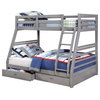 Furniture of America Tomi Wood Twin over Full Storage Bunk Bed in Gray