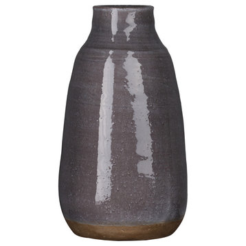 Ceramic Round Vase With Narrow Rim Mouth, Crackled Design Body