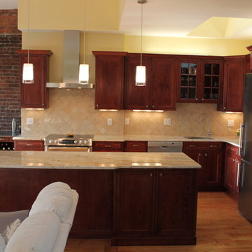 Transitional Cherry wood kitchen in Boston