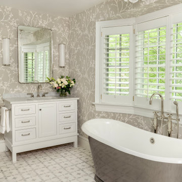 Symmetrical Grandmillennial Master Bath Retreat in Maryland