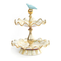 Parchment Check Two Tier Sweet Stand | MacKenzie-Childs - Serving Utensils