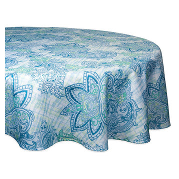 DII Blue Watercolor Paisley Print Outdoor Tablecloth 60 Round