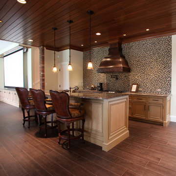 Rustic Lower Level Kitchen with adjacent Theater Room