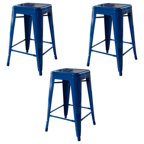 Loft Blue 24" Metal Bar Stool, Set of 3