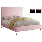 Meridian Furniture - Jasmine Velvet Bed, Pink, Full - Embolden your bedroom space with this beautiful and colorful Jasmine Pink Velvet Full Bed. A pop of stunning color and chic, sleek velvet upholstery set this bed apart as a distinctively elegant option for your bedroom sanctuary. The contemporary design meshes well with modern decor, making it the ultimate choice for the uber-modern home. Metal legs with a retro slant lend this bed a finished look. Because the bed requires no box spring or foundation, it offers a svelte, minimalist profile.