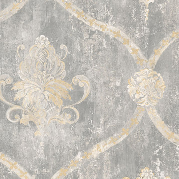 Textured Wallpaper Vintage Damask Featuring Ornaments, Mh36506