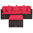 Costway 4PCS Patio Rattan Wicker Furniture Set Cushioned Sofa Ottoman Deck Red