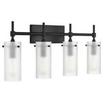Linea di Liara - Effimero 4-Light Wall Sconce, Black With Frosted Glass - Farmhouse inspired, the Effimero four light bathroom vanity light wall sconce is transitional home decor at its best. The simple yet elegant metal finish with frosted  glass shades lends itself to placement in a bathroom, entryway or dining room, bringing a classically minimal vibe to the space. Perfect for bathrooms, corridors, dining rooms, living areas, bedrooms and other spaces.