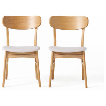 GDF Studio Lucille Fabric/ Wood Finish Dining Chair, Set of 2, Light Beige/Oak