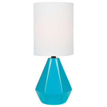 Mason Mini Table Lamp in Blue Ceramic with White Linen Shade E27 A 60W