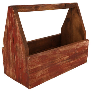 Farmhouse Wooden Market Box With Handle, Wine Caddy, Red