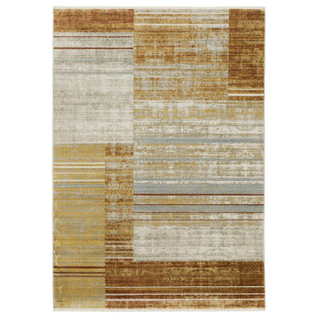 Banner Recycled P.E.T. Geometric Stripe Fringed Area Rug, Rust, 5'3" x 7'6"