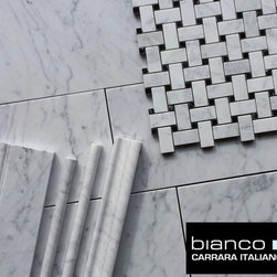 $9.95SF 8x16" Carrara Bianco 8x16" Subway Tile, Basketweave and Matching Trims - Accent Trim And Border Tile