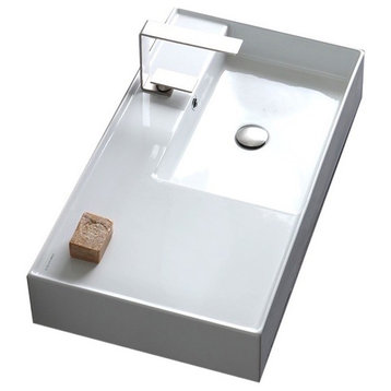 32" Ceramic Wall Mount or Vessel Sink With Counter Space, 1-Hole