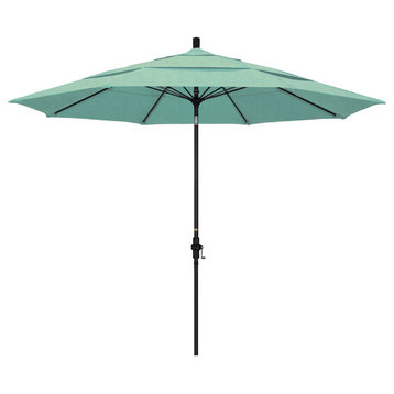 11' Matted Black Collar Tilt Lift Fiberglass Rib Aluminum Umbrella, Sunbrella, Spectrum Mist