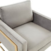 Leisuremod Lincoln Velvet Accent Armchair With Gold Frame, Light Gray, La31Lgr