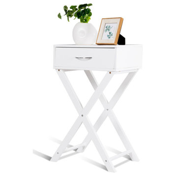 Costway Nightstand X-Shape Drawer Accent side End Table Modern Home Furni White